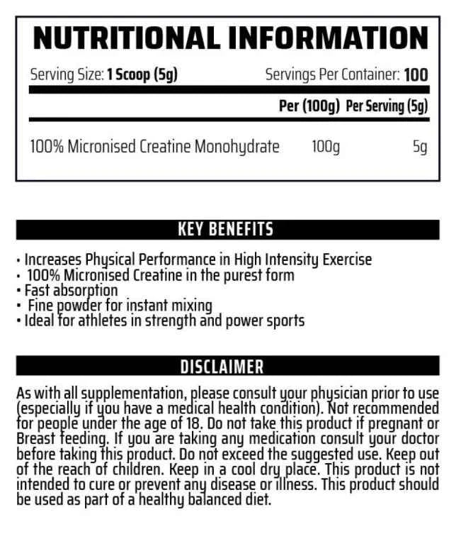 Micronised Creatine Monohydrate 250g & 500g. chemical warfare